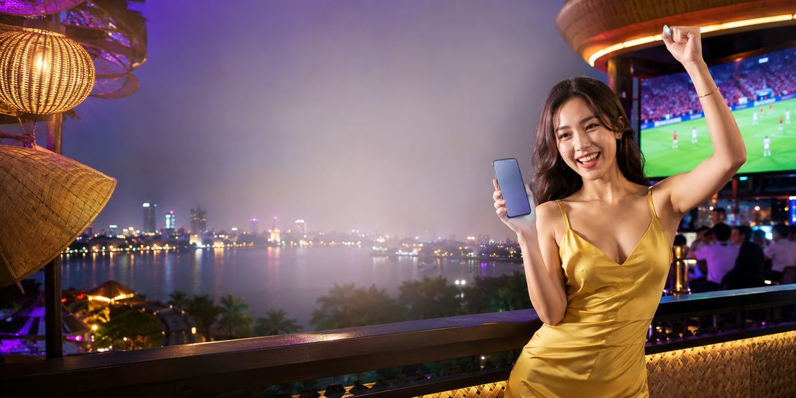 Người phụ nữ đội nón lá dùng điện thoại xem ưu đãi casino tại Hà Nội